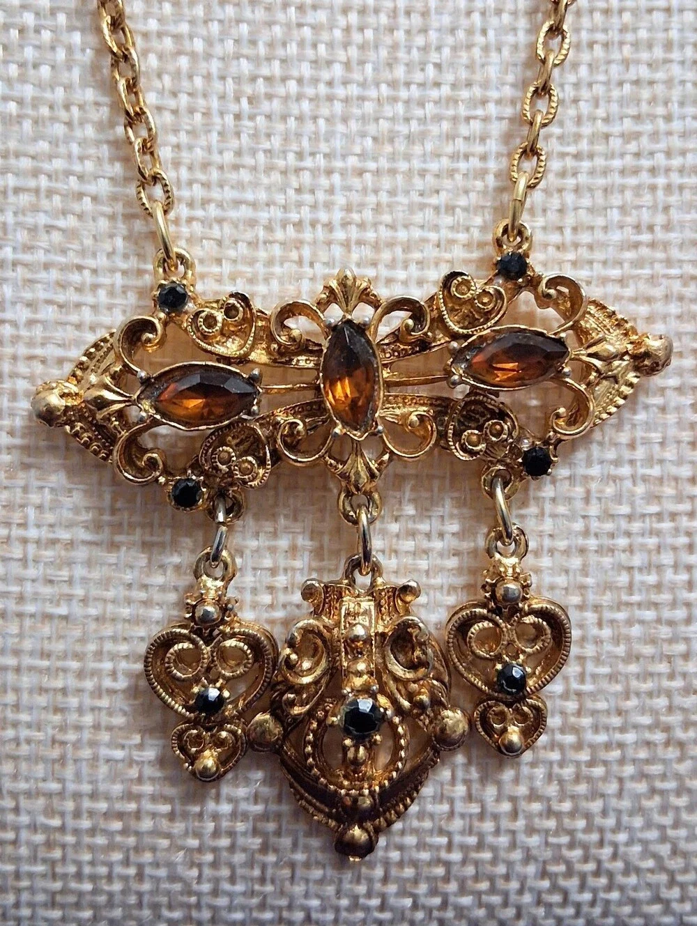 Vintage Victorian Revival Necklace Glass Crystals Goldtone